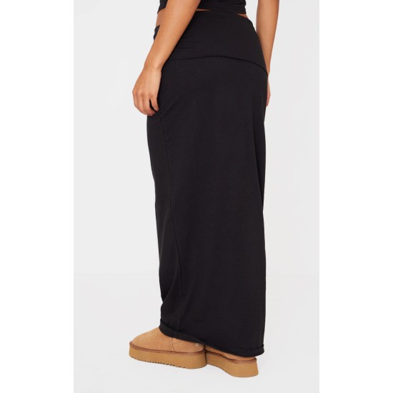 Black Foldover Cotton Maxi Skirt Black Foldover Cotton Maxi Skirt
