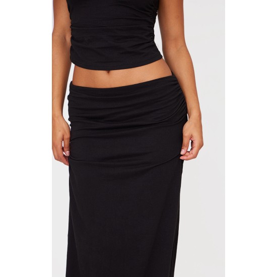 Black Foldover Cotton Maxi Skirt Black Foldover Cotton Maxi Skirt