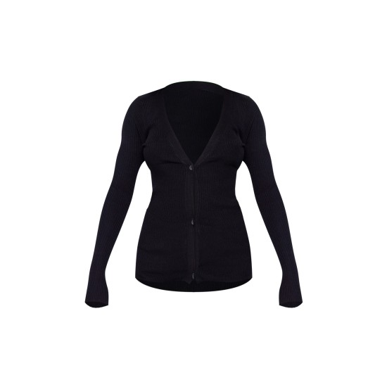 Black Knitted Ribbed Long Sleeve Cardigan Black Knitted Ribbed Long Sleeve Cardigan