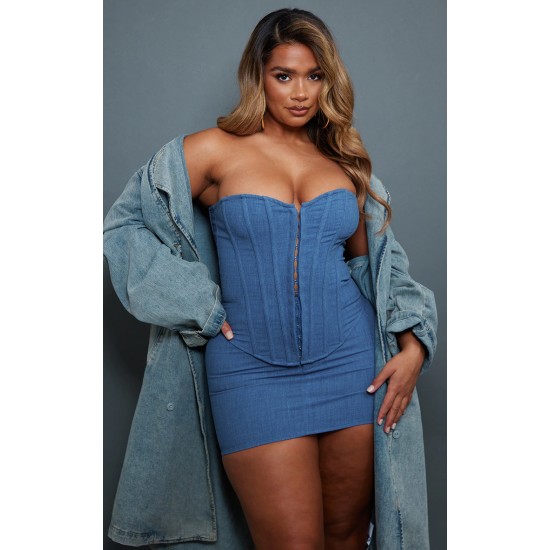Shape Blue Lace Up Back Woven Corset Shape Blue Lace Up Back Woven Corset