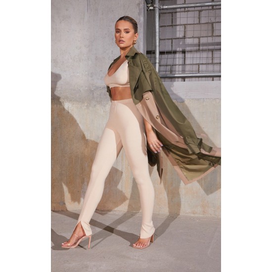 Khaki Contrast Oversized Belted Midi Trench Coat Khaki Contrast Oversized Belted Midi Trench Coat