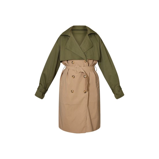 Khaki Contrast Oversized Belted Midi Trench Coat Khaki Contrast Oversized Belted Midi Trench Coat