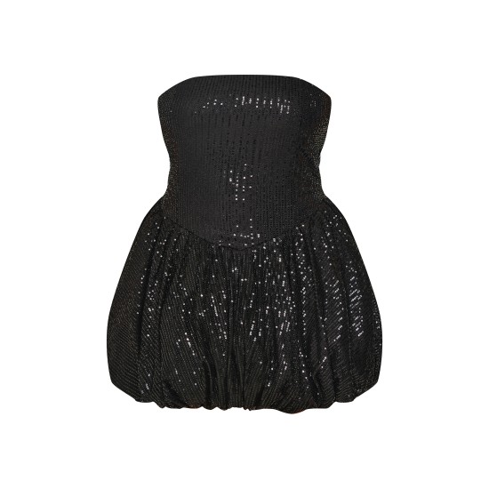 Plus Black Sequin Bandeau Mini Puffball Dress Plus Black Sequin Bandeau Mini Puffball Dress