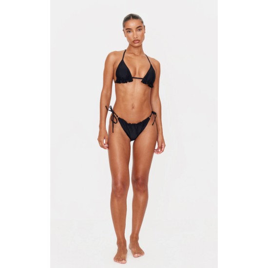 Black Frill Edge Ruched Back Bikini Bottoms Black Frill Edge Ruched Back Bikini Bottoms