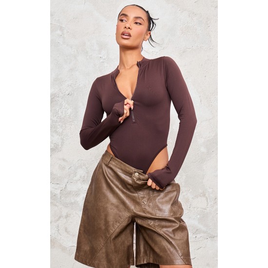 Coffee Contour Zip Up High Neck Bodysuit Coffee Contour Zip Up High Neck Bodysuit