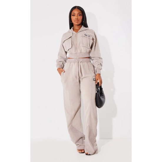 PRETTYLITTLETHING Shape Taupe Washed Wide Leg Sweatpants PRETTYLITTLETHING Shape Taupe Washed Wide Leg Sweatpants