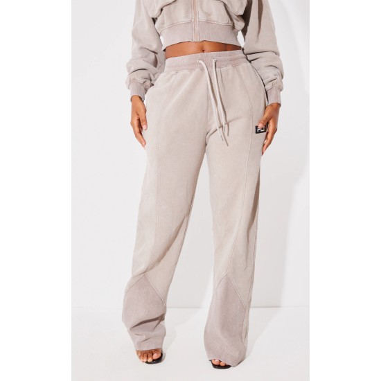 PRETTYLITTLETHING Shape Taupe Washed Wide Leg Sweatpants PRETTYLITTLETHING Shape Taupe Washed Wide Leg Sweatpants