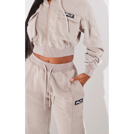 PRETTYLITTLETHING Shape Taupe Washed Wide Leg Sweatpants PRETTYLITTLETHING Shape Taupe Washed Wide Leg Sweatpants