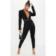 Black Velvet Sequin Plunge Front Tailored Jumpsuit Black Velvet Sequin Plunge Front Tailored Jumpsuit