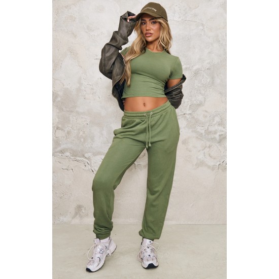 Khaki High Waisted Cuffed Sweatpants Khaki High Waisted Cuffed Sweatpants
