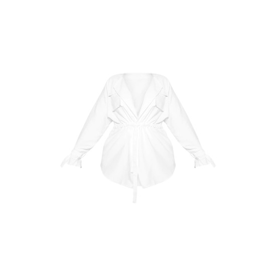 Plus White Faux Suede Cargo Ruched Waist Shirt Plus White Faux Suede Cargo Ruched Waist Shirt