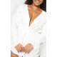 Plus White Faux Suede Cargo Ruched Waist Shirt Plus White Faux Suede Cargo Ruched Waist Shirt