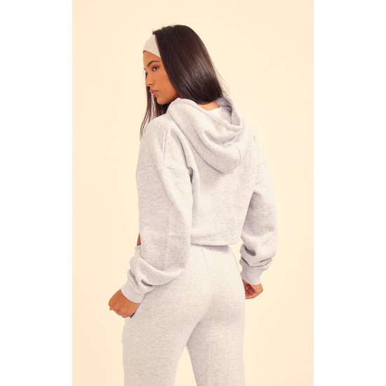 PRETTYLITTLETHING Grey Marl Copyright Graphic Zip Through Crop Hoodie PRETTYLITTLETHING Grey Marl Copyright Graphic Zip Through Crop Hoodie