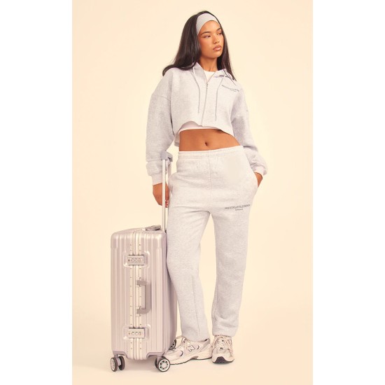 PRETTYLITTLETHING Grey Marl Copyright Graphic Zip Through Crop Hoodie PRETTYLITTLETHING Grey Marl Copyright Graphic Zip Through Crop Hoodie