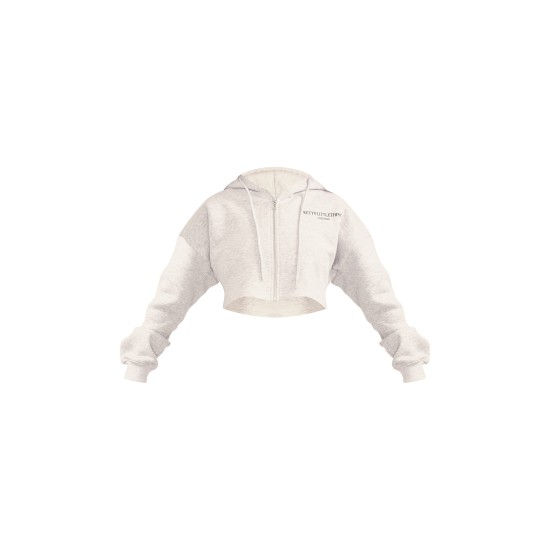 PRETTYLITTLETHING Grey Marl Copyright Graphic Zip Through Crop Hoodie PRETTYLITTLETHING Grey Marl Copyright Graphic Zip Through Crop Hoodie