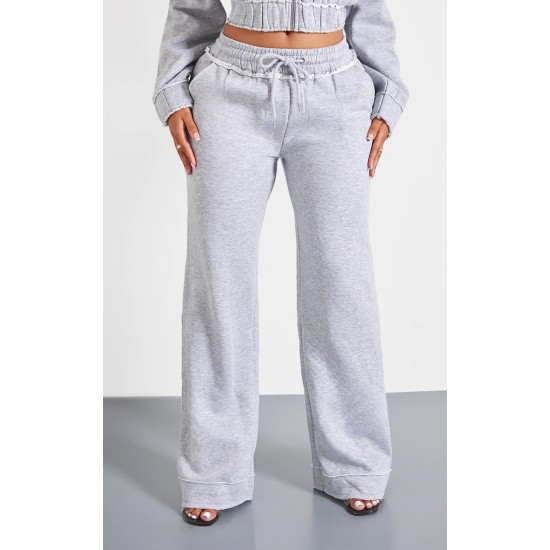 PRETTYLITTLETHING Shape Grey Marl Distressed Elasticated Waistband Wide Leg Sweatpants PRETTYLITTLETHING Shape Grey Marl Distressed Elasticated Waistband Wide Leg Sweatpants