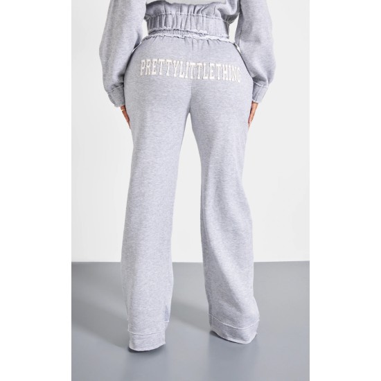 PRETTYLITTLETHING Shape Grey Marl Distressed Elasticated Waistband Wide Leg Sweatpants PRETTYLITTLETHING Shape Grey Marl Distressed Elasticated Waistband Wide Leg Sweatpants