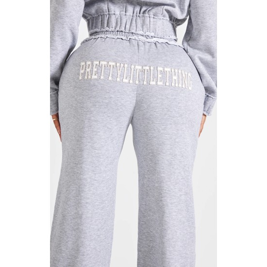 PRETTYLITTLETHING Shape Grey Marl Distressed Elasticated Waistband Wide Leg Sweatpants PRETTYLITTLETHING Shape Grey Marl Distressed Elasticated Waistband Wide Leg Sweatpants