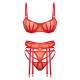Red Underwired Binding Mesh 3 Piece Lingerie Set Red Underwired Binding Mesh 3 Piece Lingerie Set