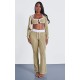 Shape Khaki Washed Cotton Hook And Eye Long Sleeve Crop Top Shape Khaki Washed Cotton Hook And Eye Long Sleeve Crop Top