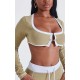 Shape Khaki Washed Cotton Hook And Eye Long Sleeve Crop Top Shape Khaki Washed Cotton Hook And Eye Long Sleeve Crop Top