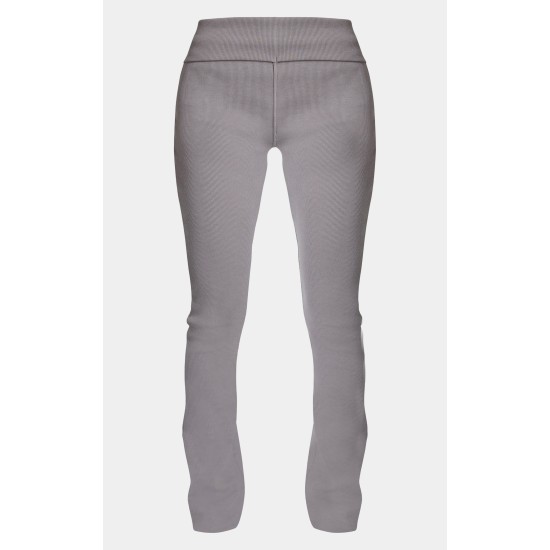 Charcoal Rib Fold Over Waist Flared Pants Charcoal Rib Fold Over Waist Flared Pants