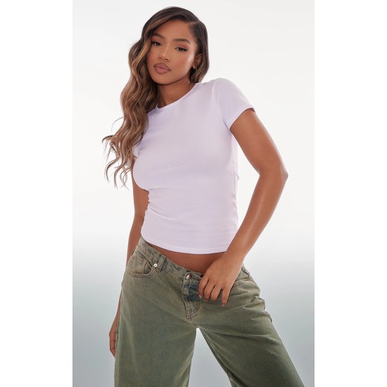 Basic White Cotton Blend Fitted Crew Neck T Shirt Basic White Cotton Blend Fitted Crew Neck T Shirt