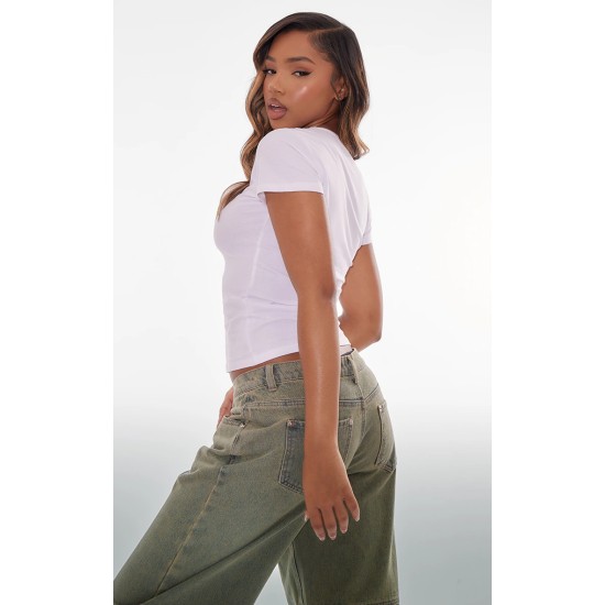 Basic White Cotton Blend Fitted Crew Neck T Shirt Basic White Cotton Blend Fitted Crew Neck T Shirt