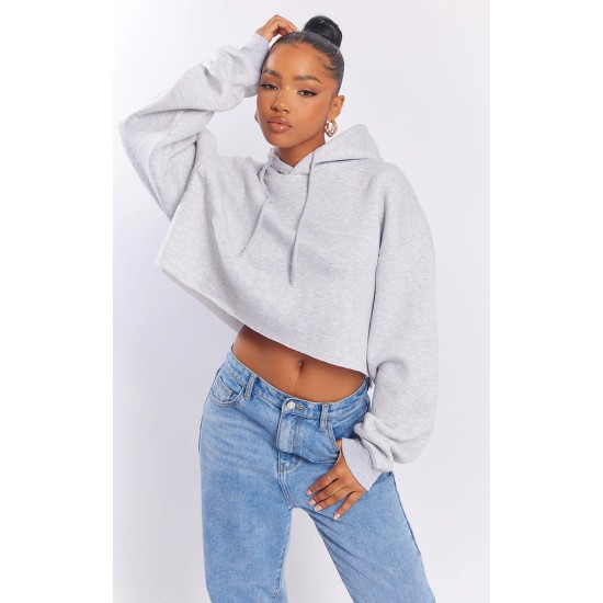 Ash Grey Oversized Cropped Sweat Hoodie Ash Grey Oversized Cropped Sweat Hoodie