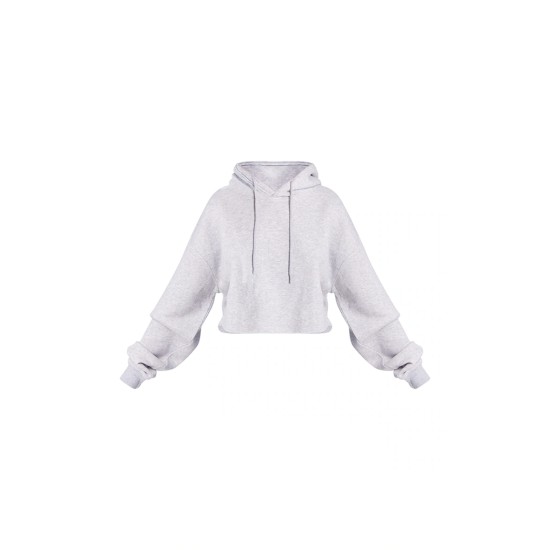 Ash Grey Oversized Cropped Sweat Hoodie Ash Grey Oversized Cropped Sweat Hoodie