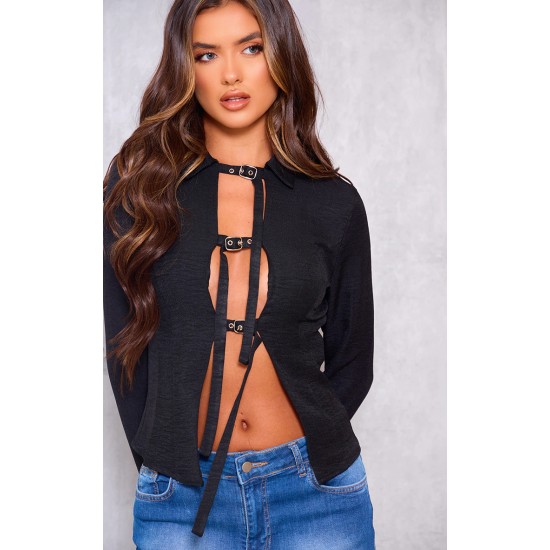 Black Fitted Buckle Detail Shirt Black Fitted Buckle Detail Shirt