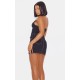 Black Contrast Stitch Halterneck Denim Mini Dress Black Contrast Stitch Halterneck Denim Mini Dress