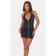Black Contrast Stitch Halterneck Denim Mini Dress Black Contrast Stitch Halterneck Denim Mini Dress