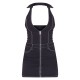 Black Contrast Stitch Halterneck Denim Mini Dress Black Contrast Stitch Halterneck Denim Mini Dress