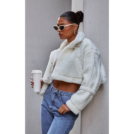 Cream Buckle Collar Borg Aviator Jacket Cream Buckle Collar Borg Aviator Jacket