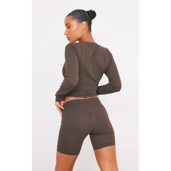 Espresso Sculpt Long Sleeve Crop Gym Top Espresso Sculpt Long Sleeve Crop Gym Top