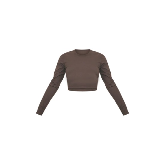 Espresso Sculpt Long Sleeve Crop Gym Top Espresso Sculpt Long Sleeve Crop Gym Top