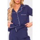 Navy Jersey Piping Detail Short PJ Set Navy Jersey Piping Detail Short PJ Set